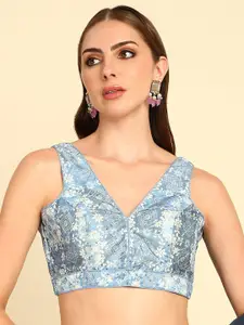 Soch Printed V-Neck Sequinned Saree Blouse