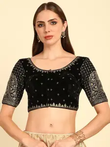 Soch Embroidered Zari Velvet Saree Blouse