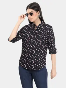 VASTRADO Classic Floral Printed Roll-Up Sleeves Casual Shirt
