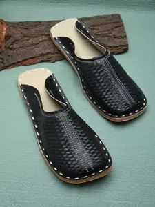 Apratim Men Textured Leather Mules