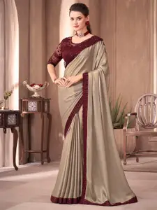 Saree mall Beige Sequinned Embroidered Poly Chiffon Saree