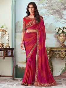 Saree mall Floral Embroidered  Embellished Pure Chiffon Saree