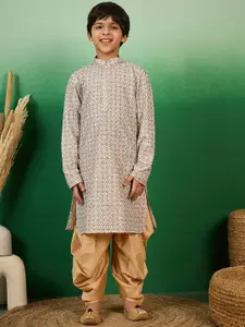 Sangria Boys Sequenced & Floral Printed Mandarin Collar Kurta