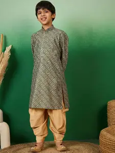 Sangria Boys Bandhani Printed Sequined Band Collar Straight Kurta