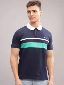 ADRO Striped Polo Collar Short Sleeves Pure Cotton Regular T-shirt