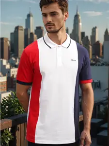 ADRO Colourblocked Polo Collar Short Sleeves Pure Cotton Regular T-shirt