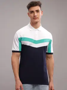ADRO Colourblocked Polo Collar Short Sleeves Pure Cotton Regular T-shirt