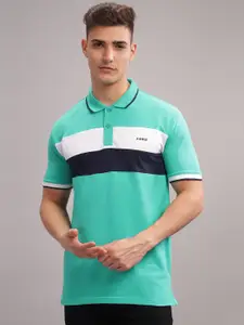 ADRO Colourblocked Polo Collar Short Sleeves Pure Cotton Regular T-shirt