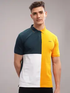 ADRO Colourblocked Polo Collar Short Sleeves Pure Cotton Regular T-shirt
