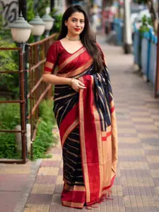 AVANSHEE Geometric Woven Design Zari Jacquard Silk Cotton Banarasi Saree