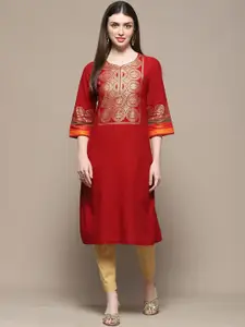 Biba Ethnic Motifs Yoke Design Thread Work Pure Cotton Straight Kurta