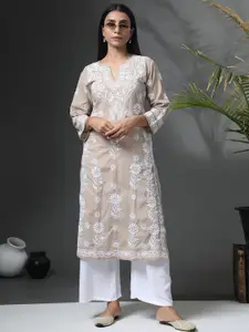 HOUSE OF KARI Ethnic Motifs Embroidered Thread Work Pure Cotton Kurta