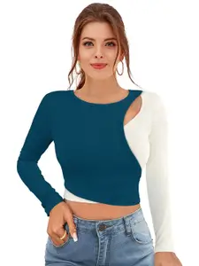 ODETTE Colourblocked Cut Out Crepe Fitted Crop Top