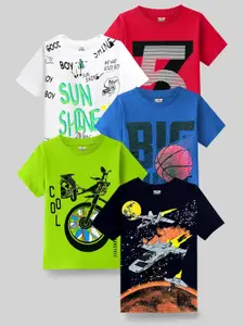KUCHIPOO Boys Pack of 5 Typography Printed T-shirt