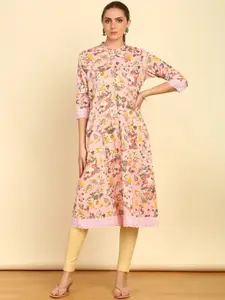 Soch Pink Floral Printed Pure Cotton A-Line Kurta