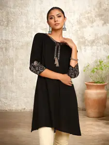 Soch Black Tie-Up Neck A-Line Kurta