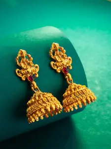 aadita Gold-Plated Stone-Studded Dome Shaped Jhumkas