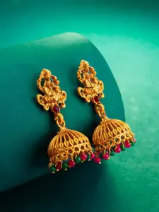 aadita Gold-Plated Stone-Studded & Beaded Dome Shaped Jhumkas