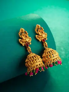 aadita Gold-Plated Beaded Dome Shaped Jhumkas