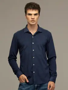 Snitch Classic Spread Collar Cotton Curved Slim Fit Casual Shirt
