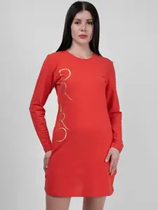 DRIRO Printed Round Neck Cotton Sheath Dress