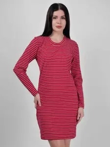 DRIRO Striped Round Neck Cotton Sheath Dress