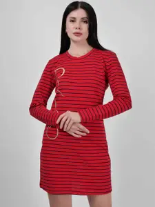 DRIRO Striped Round Neck Sheath Cotton Dress