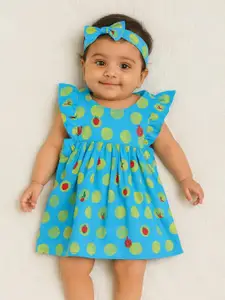 Somersault Infant Girls Polka Dot Print Flutter Sleeve Cotton Fit & Flare Dress & Headband