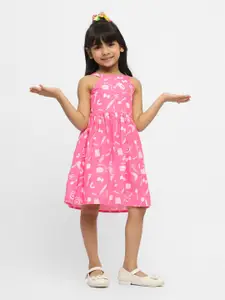 Somersault Girls Shoulder Straps Conversational Print Pure Cotton A-Line Dress