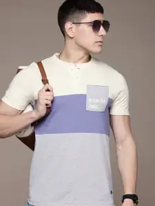 The Roadster Lifestyle Co. Colourblocked Henley Neck Pocket T-shirt