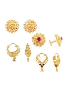 Vighnaharta Set Of 4 Gold-Plated Floral Stud Earrings