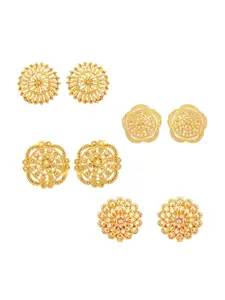 Vighnaharta Set Of 4 Gold Plated Floral Studs