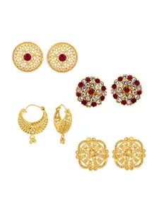 Vighnaharta Set Of 4 Gold Plated Cubic Zirconia Floral Studs