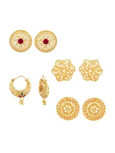 Vighnaharta Set Of 4 Gold-Plated Floral Studs Earrings