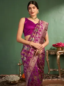 Sangria Ethnic Motifs Woven-Design Zari Pure Silk Banarasi Saree