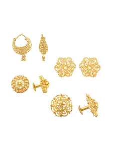 Vighnaharta Set Of 4 Gold Plated Floral Studs