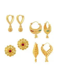 Vighnaharta Pack Of 4 Floral Gold-Plated Drop  Earrings