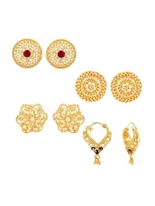 Vighnaharta Set Of 4 Gold Plated Cubic Zirconia Floral Studs