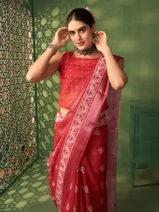 Sangria Batik Block Printed Zari Jaipuri Pure Cotton Saree