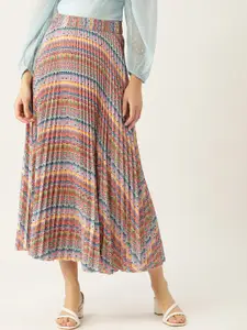 WISSTLER Tribal Printed Pleated Flared Midi Skirt