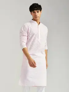 VASTRAMAY Floral Embroidered Pure Cotton Straight Kurta