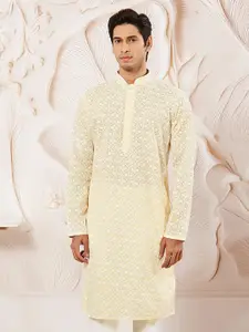 VASTRAMAY Floral Embroidered Pure Cotton Straight Kurta