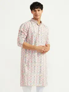 VASTRAMAY Floral Printed Mandarin Collar Kurta