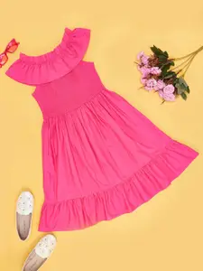 YU by Pantaloons Girls Smocked Cotton Fit & Flare Dress