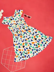 YU by Pantaloons Girls Geometric Printed Cold-Shoulder Sleeves Fit & Flare Dress
