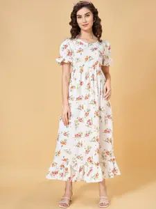 YU by Pantaloons Floral Printed Puff Sleeves Maxi A-Line Dress