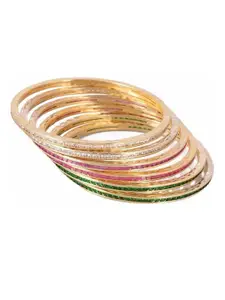 RATNAVALI JEWELS Set Of 6 Gold Plated AD Studded Bangles