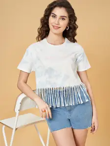 People Tie and Dye Fringed Detail Pure Cotton Top