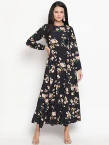 HOUSE OF KKARMA Floral Printed Long Sleeve Crepe Maxi Dress