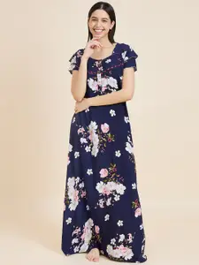 Sweet Dreams Navy Blue Floral Printed Maxi Nightdress